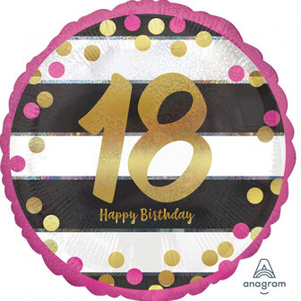 Roze en Goud &#039;18 Happy Birthday&#039; Folie Ballon 45cm