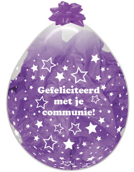 Transparant met Sterren &#039;Gefeliciteerd met je Communie&#039; Stuffer Ballonnen 45cm 25st 