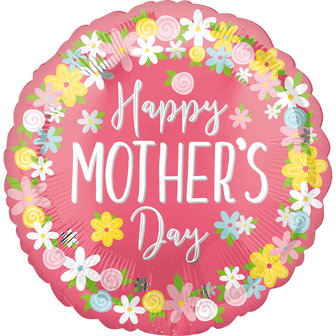 Bloemenkrans &#039;Happy Mothersday&#039; Folie Ballon 40cm