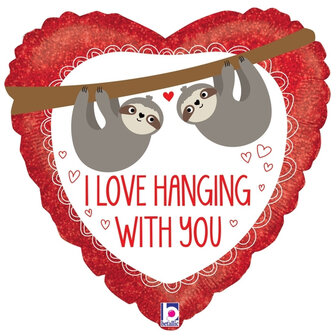 Valentijn &#039;Love Hanging with You&#039; Luiaards Hart Folie Ballon 45cm