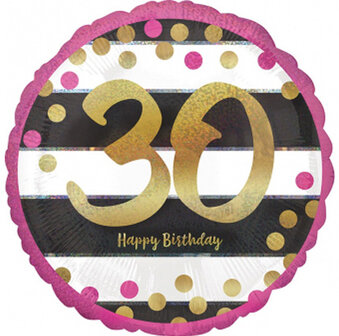 Roze en Goud &#039;30th Birthday&#039; Folie Ballon 45cm