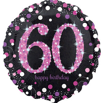 Sprankelend Roze &#039;60 Happy Birthday&#039; Folie Ballon 45cm