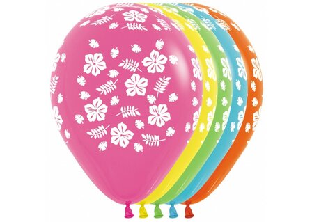 Hawaiiaanse Bloemen Assorti. Kleur Latex Ballonnen 25st 30cm