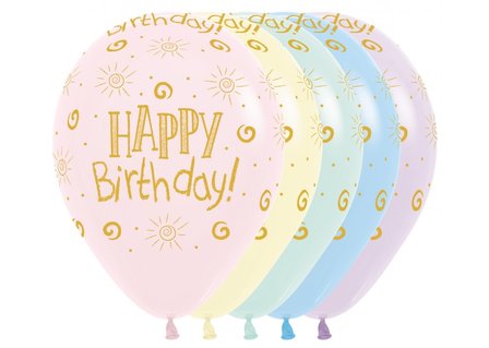 Goud Happy Birthday Zon Assorti Pastel Matte Kleur Latex Ballonnen 25st 30cm