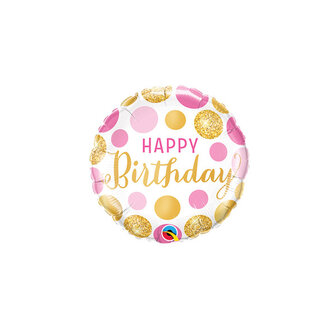 Roze met Gouden Stippen &#039;Happy Birthday&#039; MiniVorm Folie Ballon 22cm