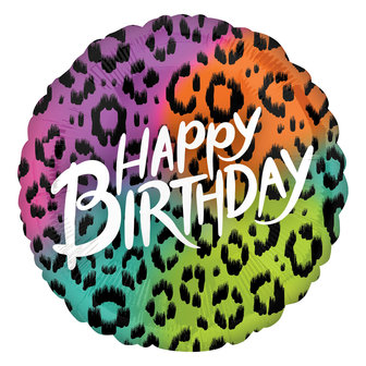 Kleurrijke Panterprint Wild Jungle &#039;Happy Birthday&#039; Folie Ballon 71cm