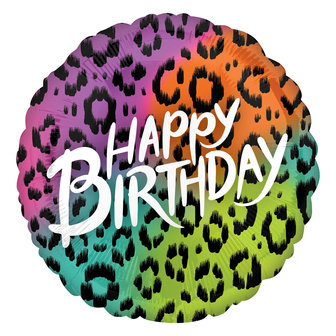 Kleurrijke Panterprint Wild Jungle &#039;Happy Birthday&#039; Folie Ballon 71cm