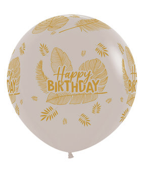 White Sand met Gouden Bladeren &#039;Happy Birthday&#039; Bedrukking Latex Ballon 60cm 1st