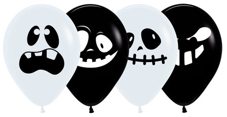 Sempertex Zwart Wit met Opdruk Spook Latex Ballonnen 30cm 25st