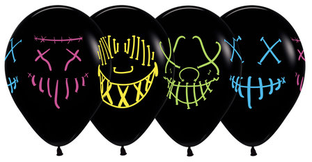Sempertex Zwart met Neon Maskers Latex Ballonnen 30cm 25st
