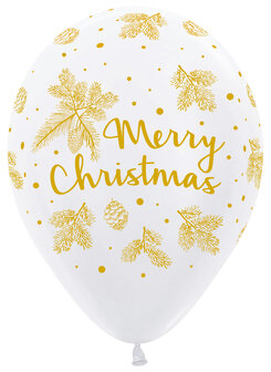 Sempertex Wit met Gouden &#039;Merry Christmas&#039; Opdruk Latex Ballonnen 30cm 25st