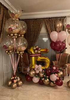 Chroom Goud, Roze en Maroon &#039;15&#039; Klein Collage Ballondecoratie