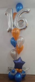 Metallic Oranje en Blauw Collage 16 Jaar Helium Ballondecoraties