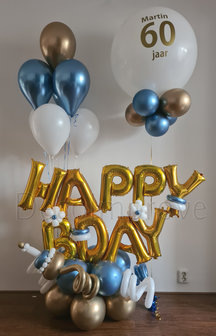 Blauw, Goud, Wit &quot;Happy Birthday&quot; Collage Luxe Ballondecoratie