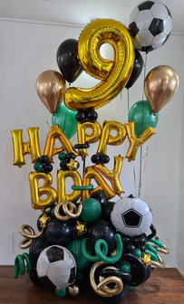 Chroom Goud, Groen, Zwart &#039;9 Happy Bday&#039; Voetbal Collage Ballonnenpilaar