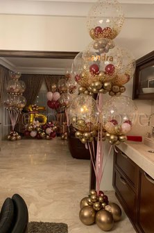 Chroom Goud, Maroon Confetti Bubble Luxe Collage Helium Ballonnentros