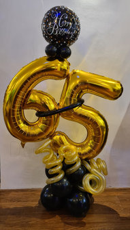 Goud Zwart &#039;Happy Birthday 65&#039; Collage Ballonnenpilaar
