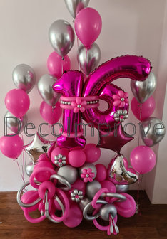 Fuchsia Zilver Ultra Deluxe Collage 16 Jaar Ballonnenpilaar