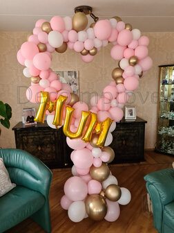 Organic Love Roze, Wit en Goud Foto Frame Ballondecoratie Hartvorm