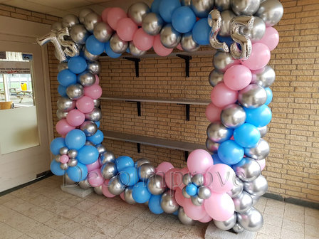 Blauw en Roze Dubbele Verjaardag XXL Foto Frame Ballondecoratie 250x250cm