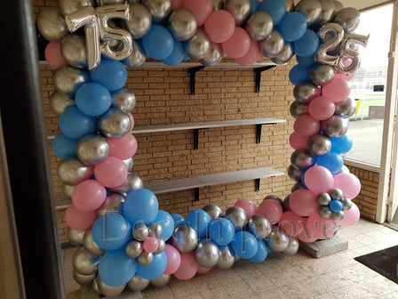 Blauw en Roze Dubbele Verjaardag XXL Foto Frame Ballondecoratie 250x250cm