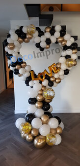 Organic Love Zwart, Wit en Goud Foto Frame Ballondecoratie Hartvorm