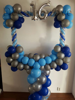 Blauw Sweet 16 Foto Frame Ballondecoratie 100x100cm