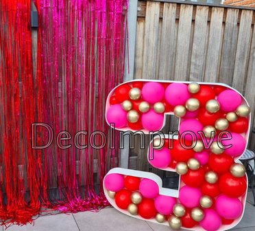 Rood, Fuchsia, Chroom Goud &#039;3&#039; Cijfer Mozaiek Ballondecoratie Large