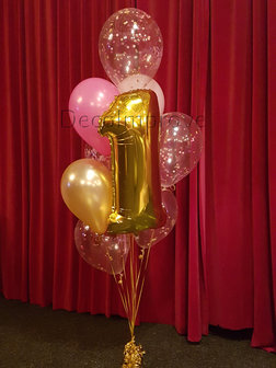 Roze en Goud 1 Jaar Heliumballonnen Boeket