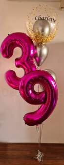 Fuchsia en Zilver met Persoonlijke Opdruk &#039;39&#039; Helium Ballonnentros