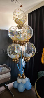 Chroom Goud, Pastel Blauw, Wit Confetti Bubble Luxe Collage Helium Ballonnentros