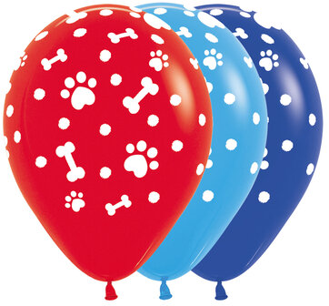 Blauw, Rood en Koninklijk Blauw met Hondenpootjes Latex Ballonnen 30cm 25st