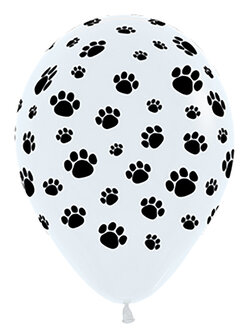Wit met Hondenpootjes Latex Ballonnen 30cm 25st