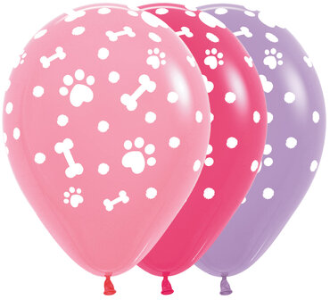 Roze, Lila en Fuchsia met Hondenpootjes Latex Ballonnen 30cm 25st