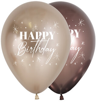 Reflex Champagne en Truffel Twinkel &#039;Happy Birthday&#039; Latex Ballonnen 25st 30cm