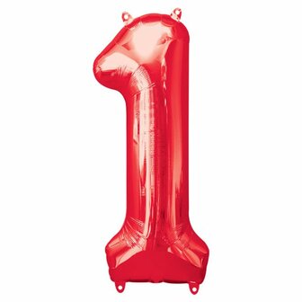 Grabo Rood Cijfer &#039;1&#039; Folie Ballon 101cm