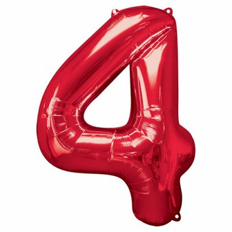 Grabo Rood Cijfer &#039;4&#039; Folie Ballon 101cm