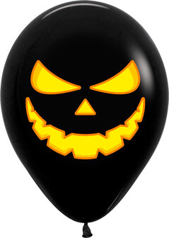 Sempertex Zwart Pompoen met Neon Jack-O-Lantern Gezicht Latex Ballonnen 30cm 25st