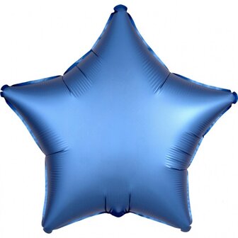 Anagram Azuur Blauw Luxe Satijn Ster Folie Ballon 48cm