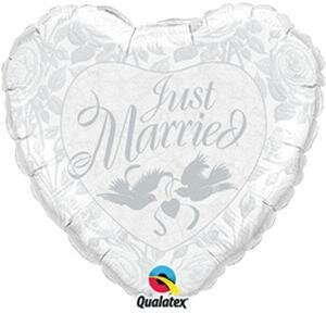 Qualatex Zilver &#039;Just Married&#039; met Duiven Hart Folie Ballon 91cm