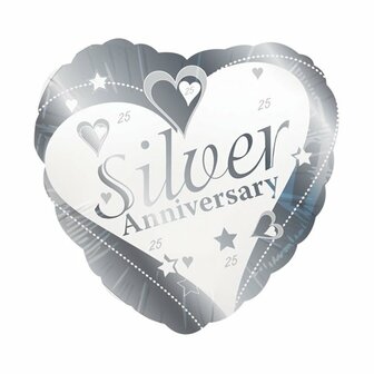 Creative Party Zilveren Jubileum &#039;Silver Anniversary&#039; Hart Folie Ballon 45cm