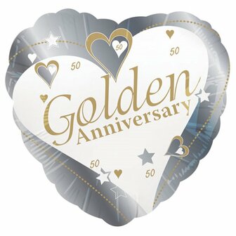 Creative Party Gouden Jubileum &#039;Golden Anniversary&#039; Hart Folie Ballon 45cm