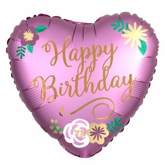 Anagram Flamingo Roze Satijn Hart &#039;Happy Birthday&#039; Folie Ballon 45cm