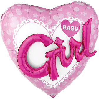 Anagram Roze Hart met 3D effect Baby Meisje Folie Ballon 91cm