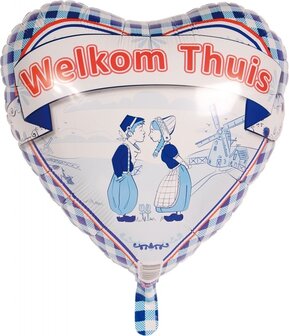 Folatex Delftsblauw &#039;Welkom Thuis&#039; Hart Folie Ballon 45cm