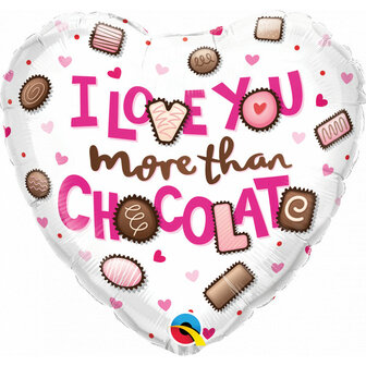 Qualatex Valantijn &#039;I Love You More Than Chocolate&#039; Hart Folie Ballon 46cm