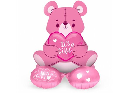 Sempertex Roze &#039;It&#039;s A Girl&#039; Zittende Beer Folie Ballon 60cm