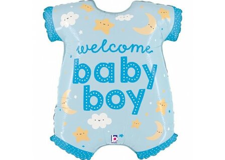 Grabo Blauw Romper &#039;Welcome Baby Boy&#039; Folie Ballon 79cm