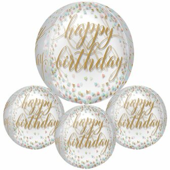 Anagram Confetti Plezier &#039;Happy Birthday&#039; Transparante Orbz Ballon 40cm