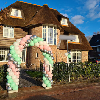 Ballonnenboog Standaard Chroom Zilver, Pastel Roze, Pastel Groen en Wit